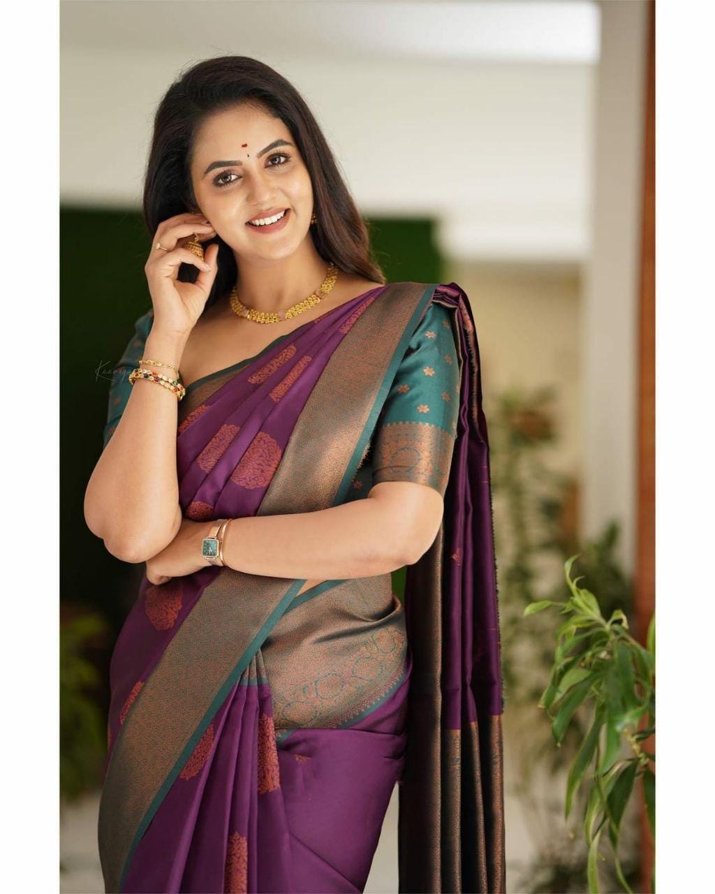 Banarasi Soft Silk Saree, Jacquard Border Blouse, Festive Indian Wedding Wear