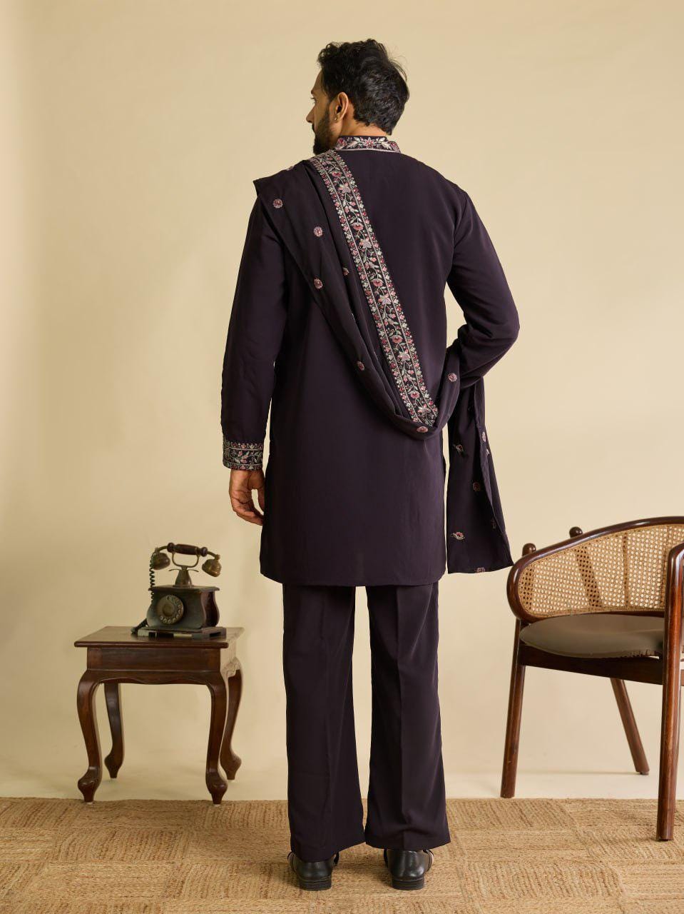 Embroidered Japanese Fabric Kurta Pant Set with Dupatta | Festive Ethnic Wear