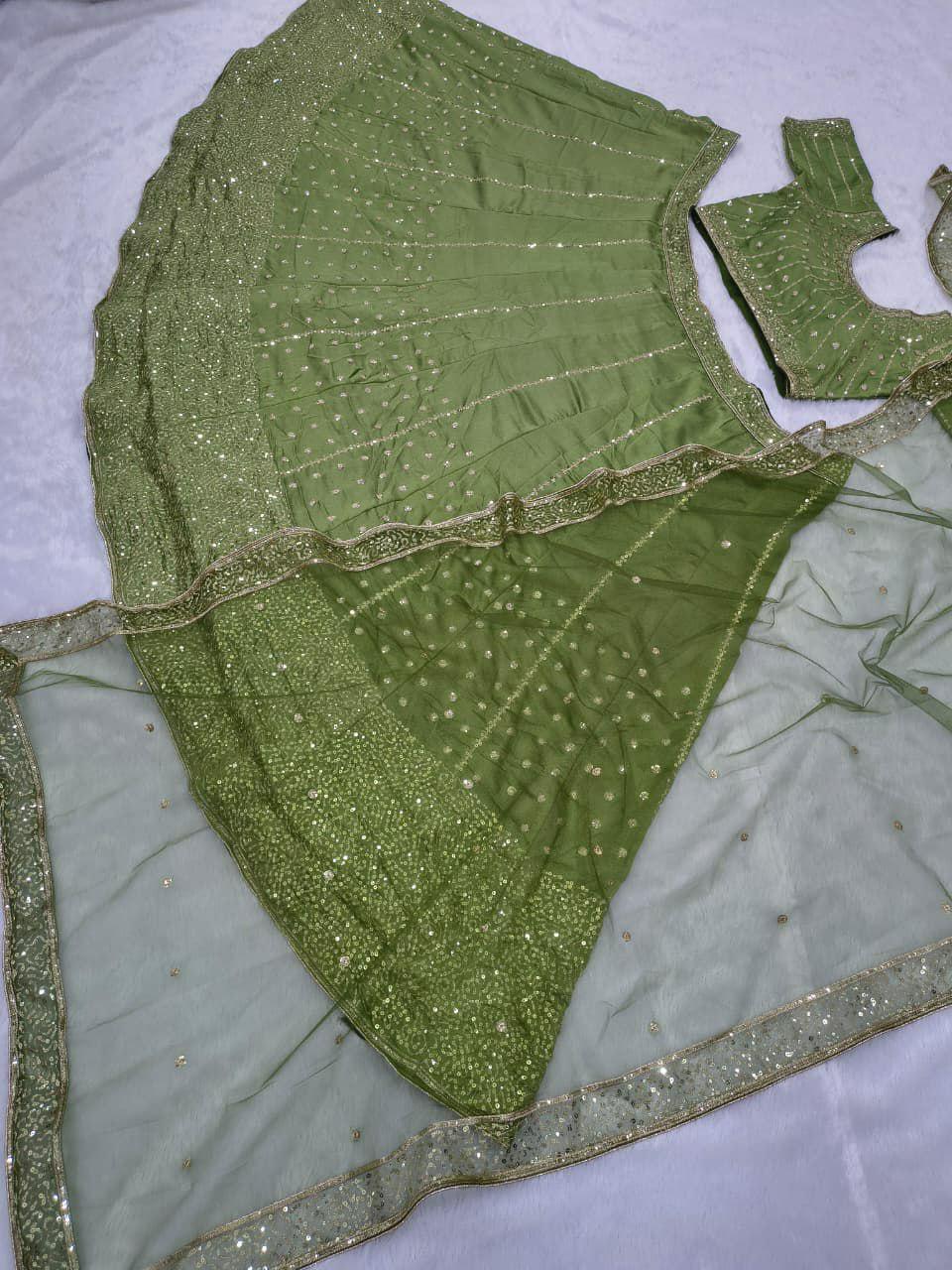 Vichitra Silk Lehenga Choli, Zari Sequins Embroidery, Semi Stitched Wedding Set