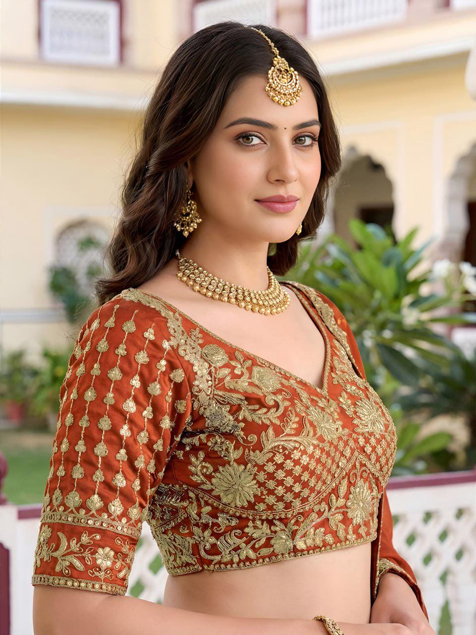 Rust Orange Rangoli Silk Lehenga Choli Set | Zari Dori Sequins Embroidery, Festive Outfit