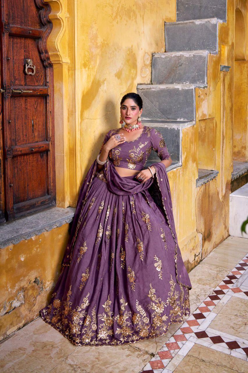 Chocolate Crush Lehenga Choli Set | Sequins Thread Embroidered Wedding Wear
