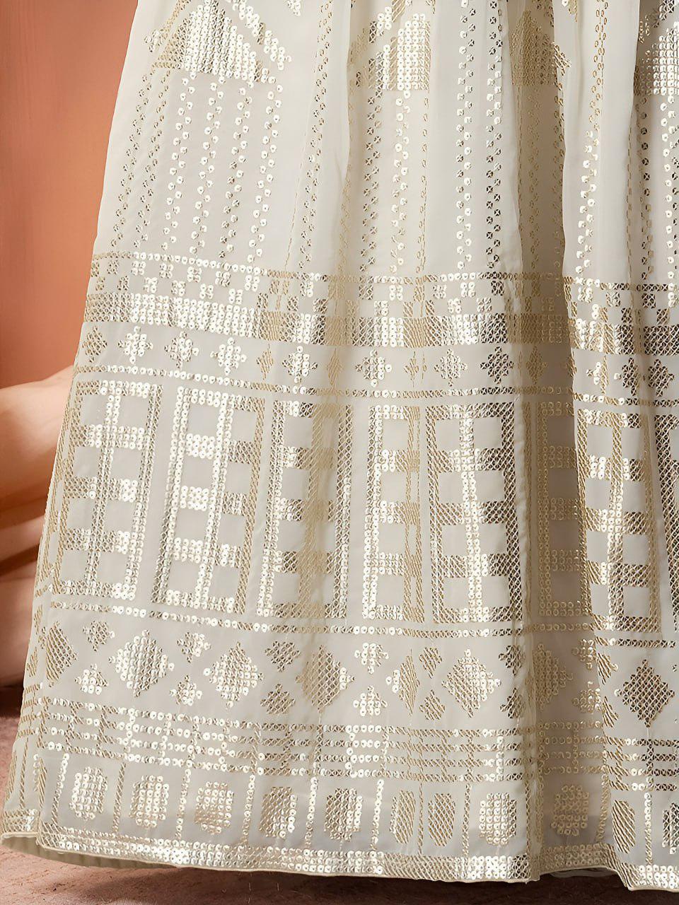 Ivory Georgette Lehenga Choli Set | Sequin Embroidered Wedding Bridal Outfit