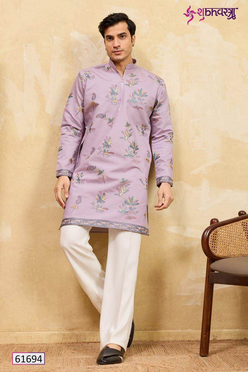 Viscose Silk Embroidered Kurta, Multi Thread Sequins Work, Indian Ethnic Festive Wear