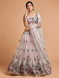 Light Grey Soft Net Lehenga Choli | Floral Embroidery, Zari, Dori, Sequins Bridal Set