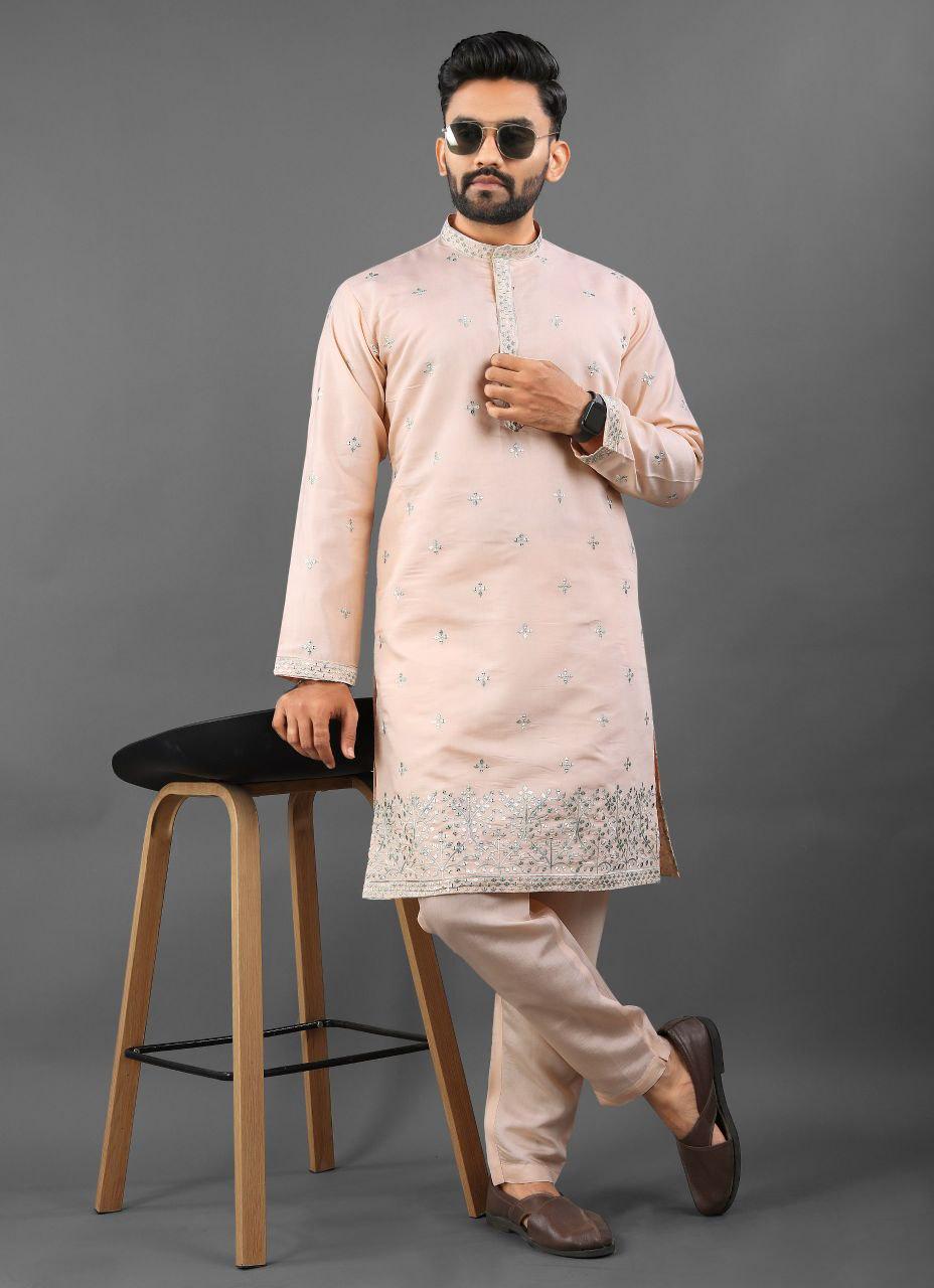 Men's Roman Silk Kurta Pajama Set | Pushpa Designer Ethnic Wear, Festive Indian Outfit