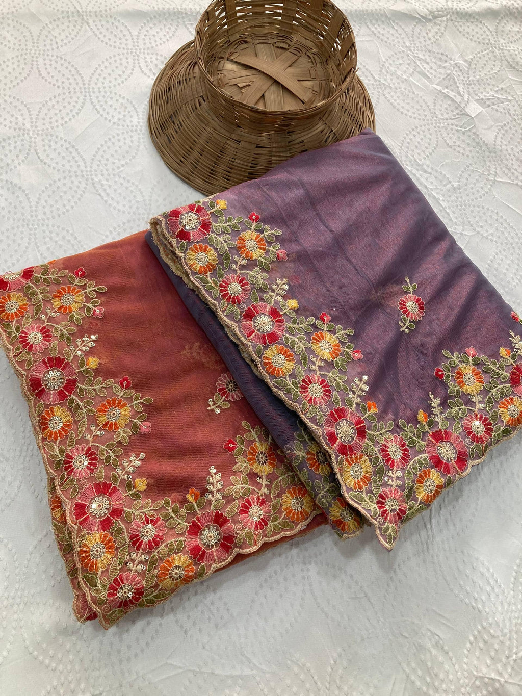 Twill Net Saree Multi Embroidery Cutwork Border | Designer Wedding Saree | Banglory Silk Blouse Piece