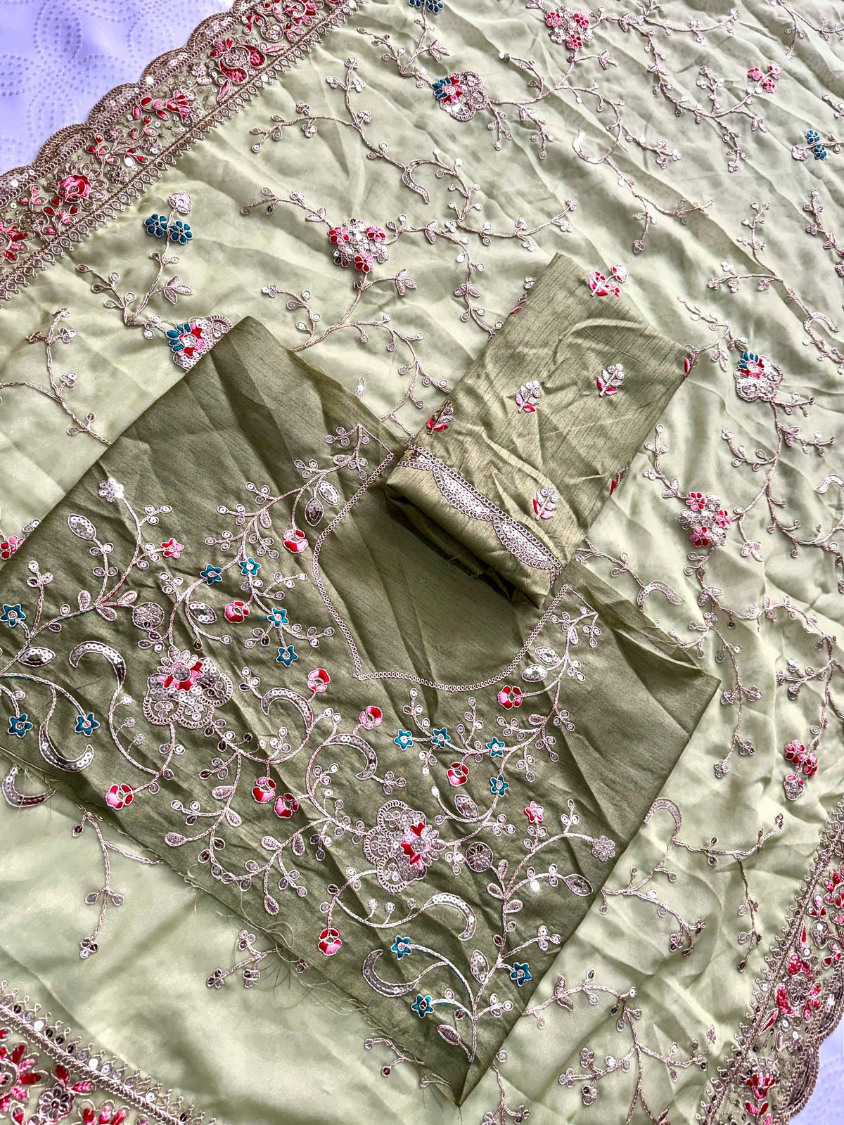 Embroidered Star Georgette Saree | Cutwork Border, Banglory Silk Blouse