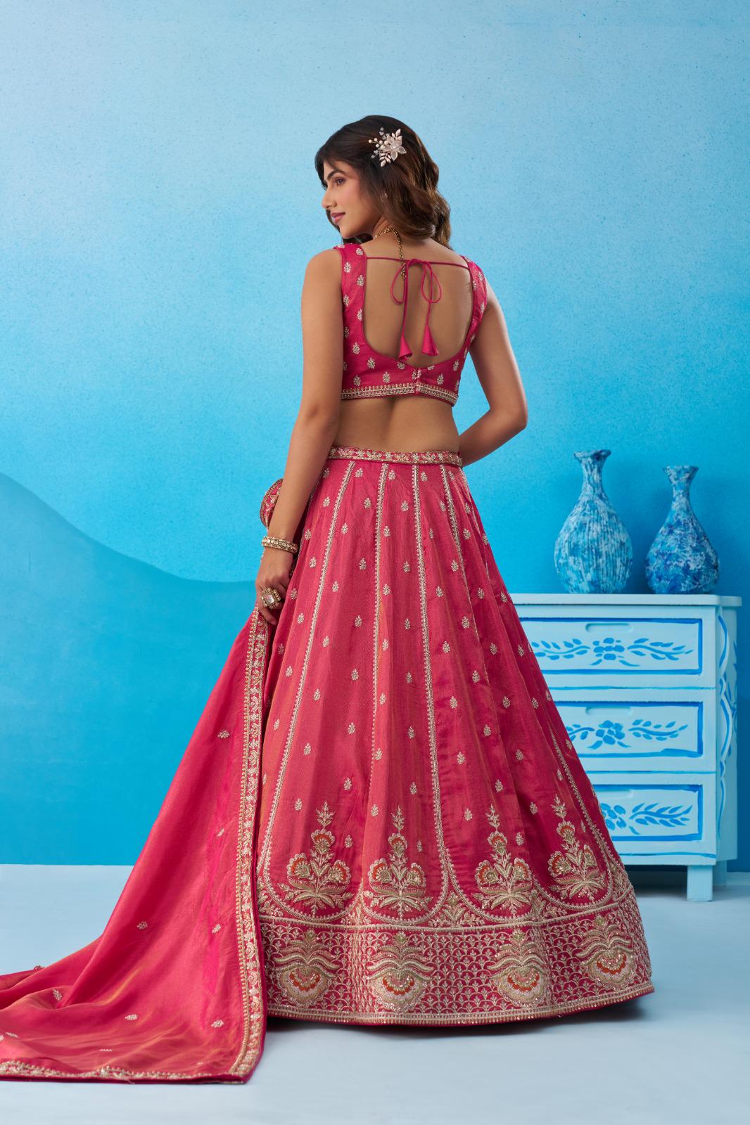 Teal Tissue Lehenga Choli Set, Beads Sequins Embroidery, Indian Wedding Outfit