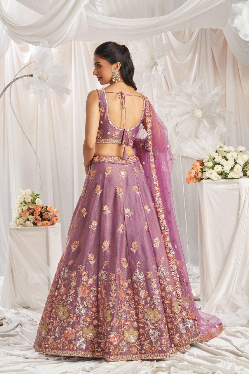 Fandy Lehenga Choli Set, Zari Sequin Embroidery, Semi-Stitched Wedding Wear