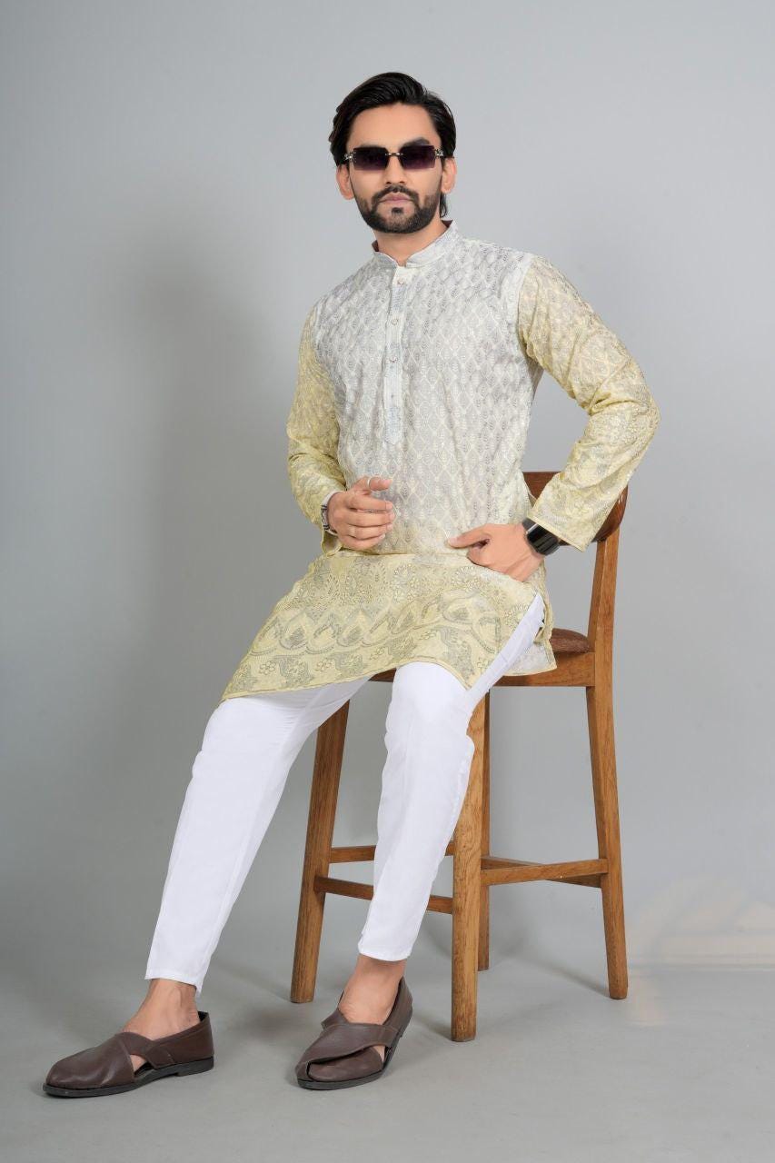 Men's Roman Silk Kurta Pajama Set with Embroidered Koti, Festive Ethnic Wear