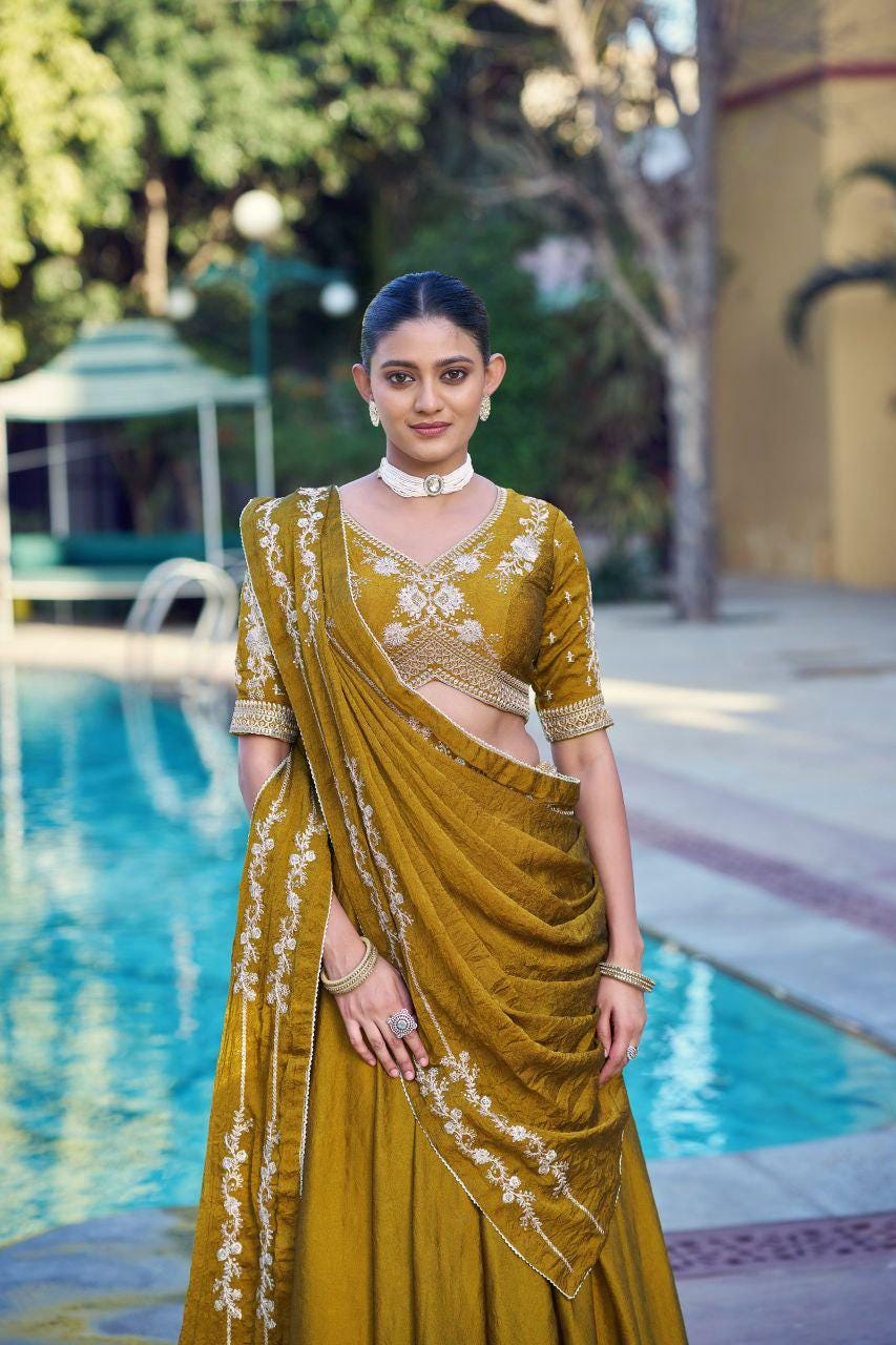 Rangoli Crush Lehenga Choli Set | Embroidered Sequin Belt, 4 Meter Flare, Party Wear