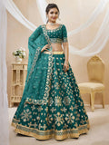 Green Art Silk Lehenga Choli Set, Foil Zari Sequins Embroidery, Semi-Stitched Wedding Dupatta