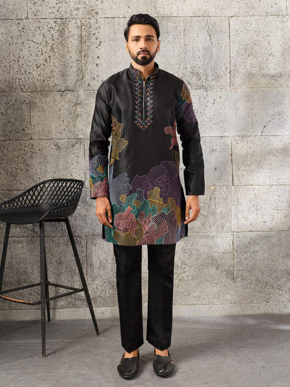 Men's Silk Kurta Pant Set | Thread Sequin Embroidery, Festive Ethnic Wear
