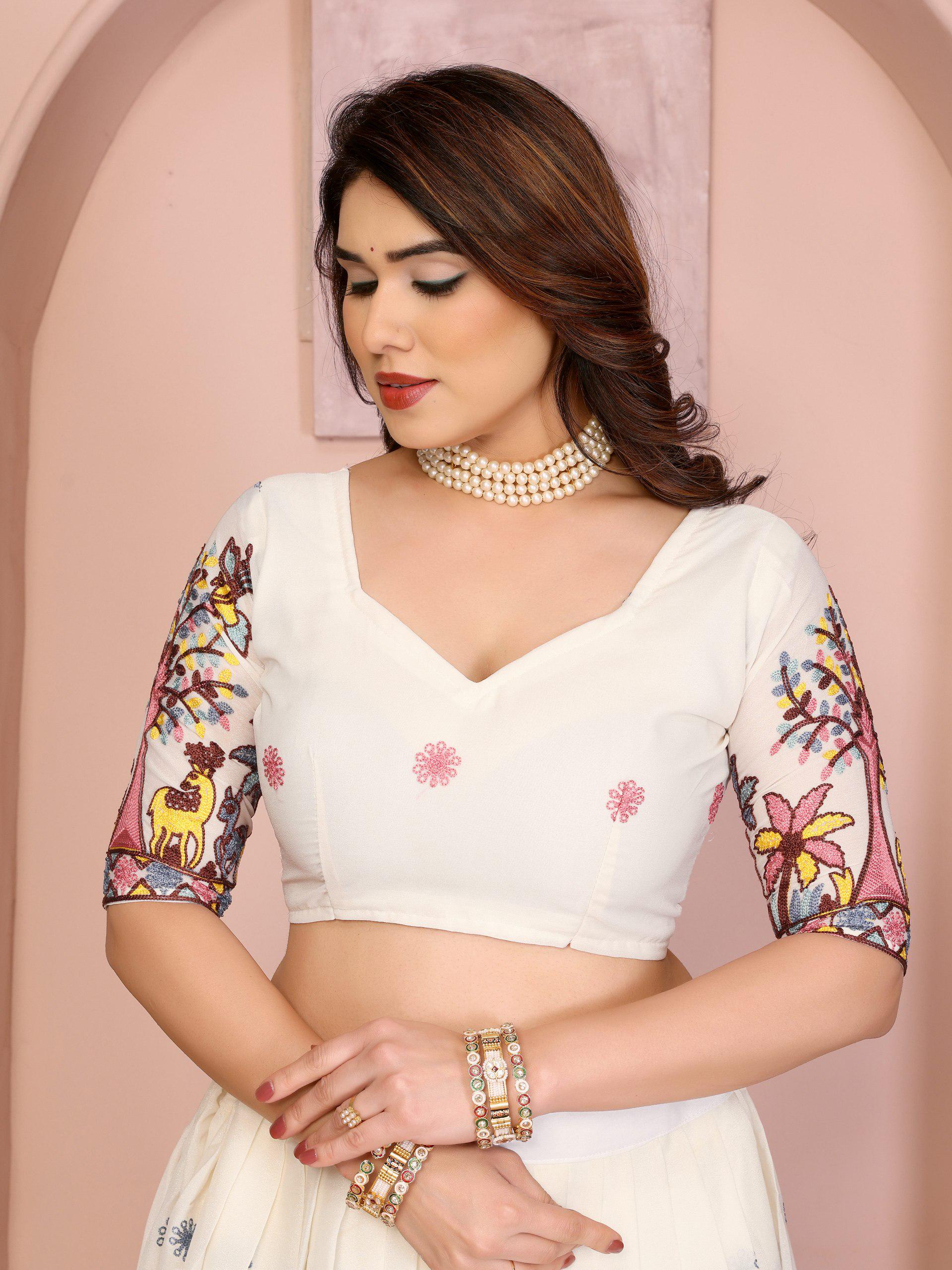 Embroidered Star Georgette Lehenga Choli Set | Indian Wedding Wear, Bridal Festive (2 Colours)