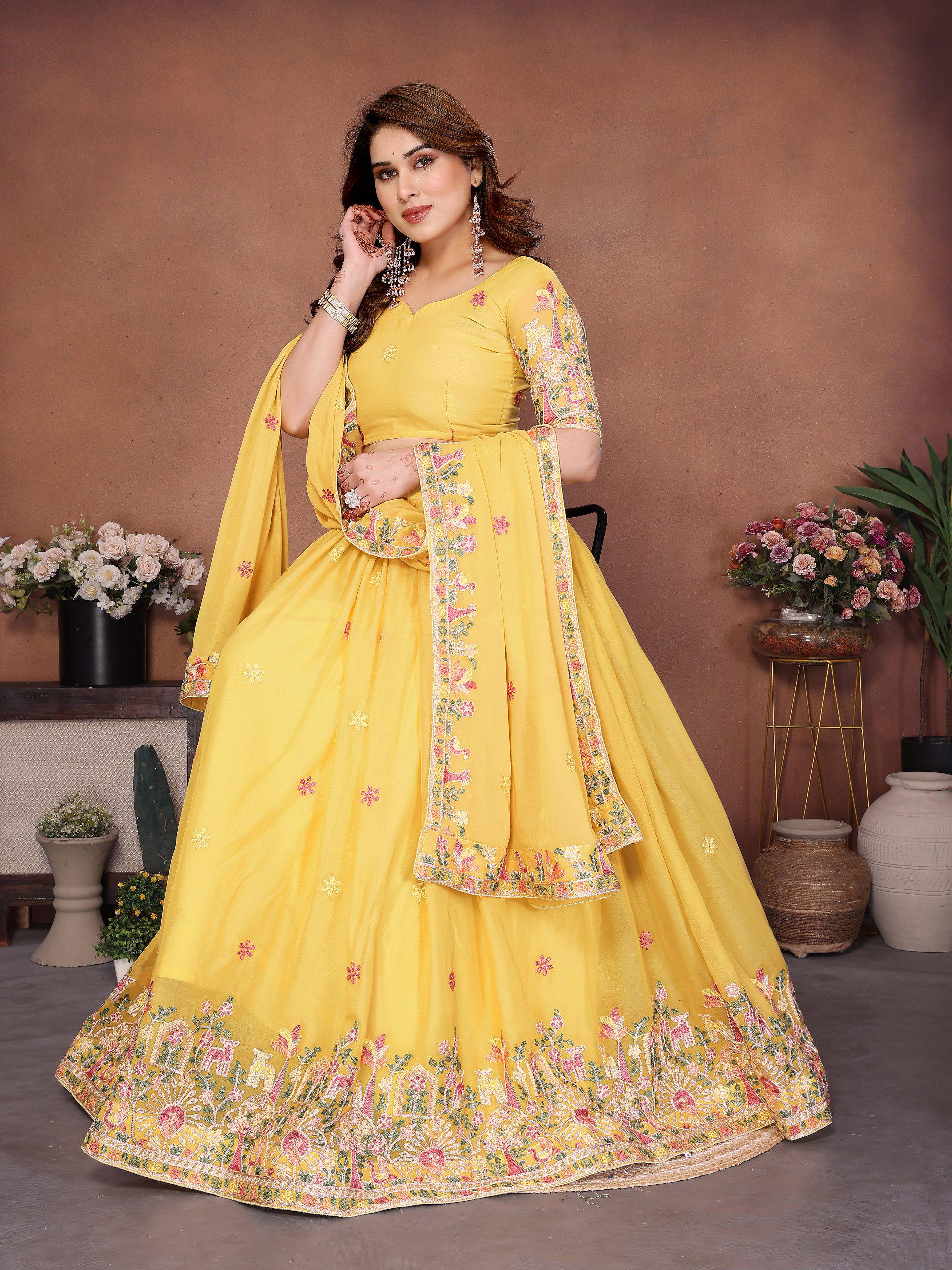 Embroidered Star Georgette Lehenga Choli Set | Indian Wedding Wear, Bridal Festive (3 Colours)