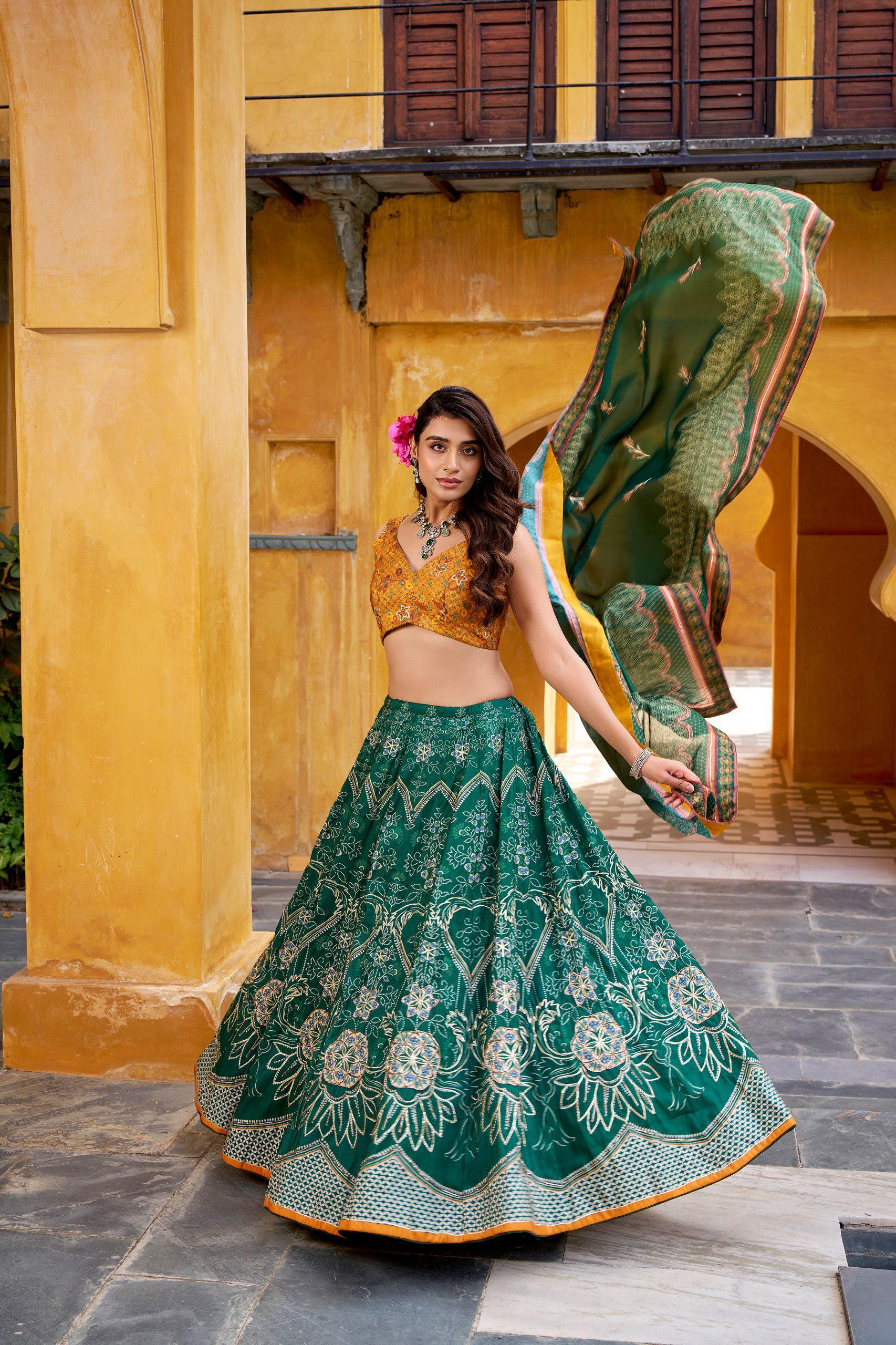 Vaishali Silk Lehenga Choli Set | Printed Maslin Dupatta, Gotta Patti Lace, Beads Work