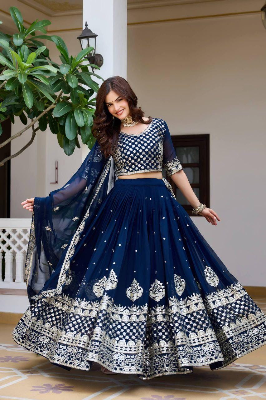 Heavy Fox Georgette Lehenga Choli | Embroidery, Sequin Work, 3.5M Flair, Stitched Party Wear Set
