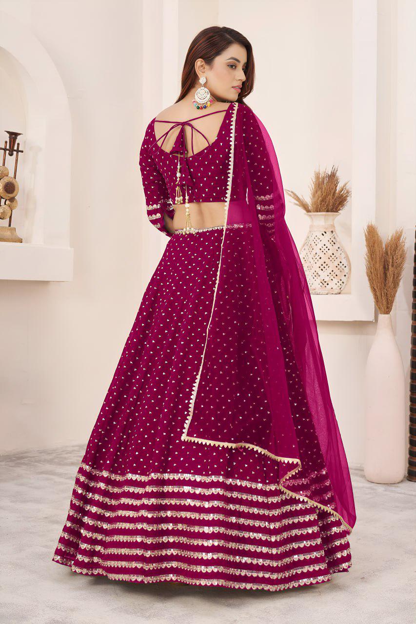 Rani Pink Georgette Lehenga Choli Set | Zari Sequins Embroidery, Festive Wear
