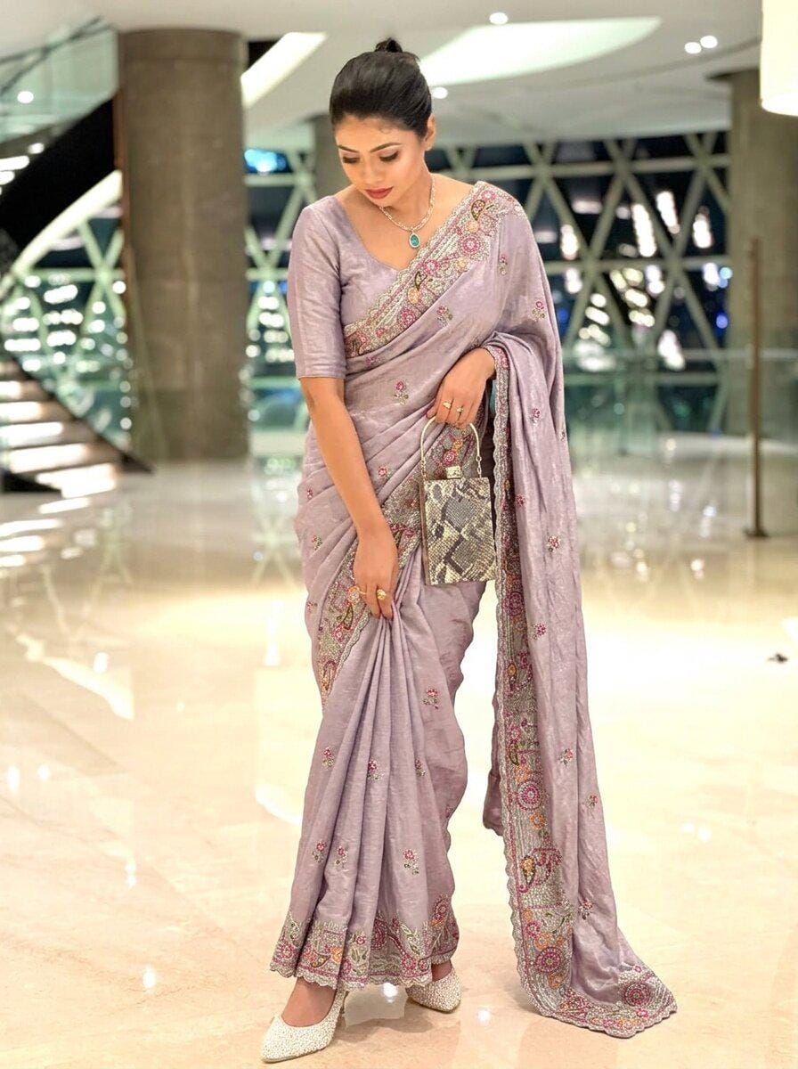 Soft Tissue Chiffon Silk Saree with Zarkan Embroidery | Designer Wedding Wear Blouse