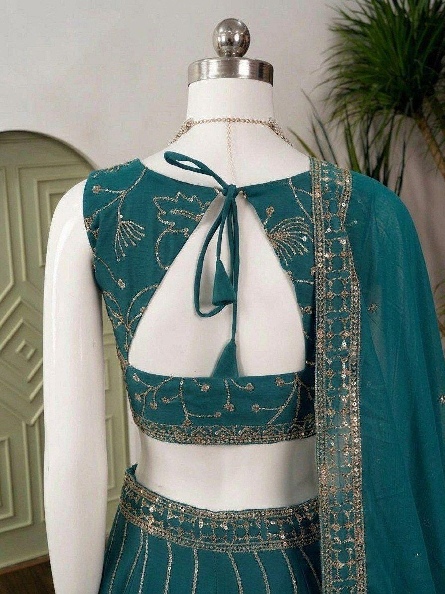 Star Georgette Lehenga Choli | Zari Sequin Embroidery, 3.5 Meter Flair, Indian Bridal Wear