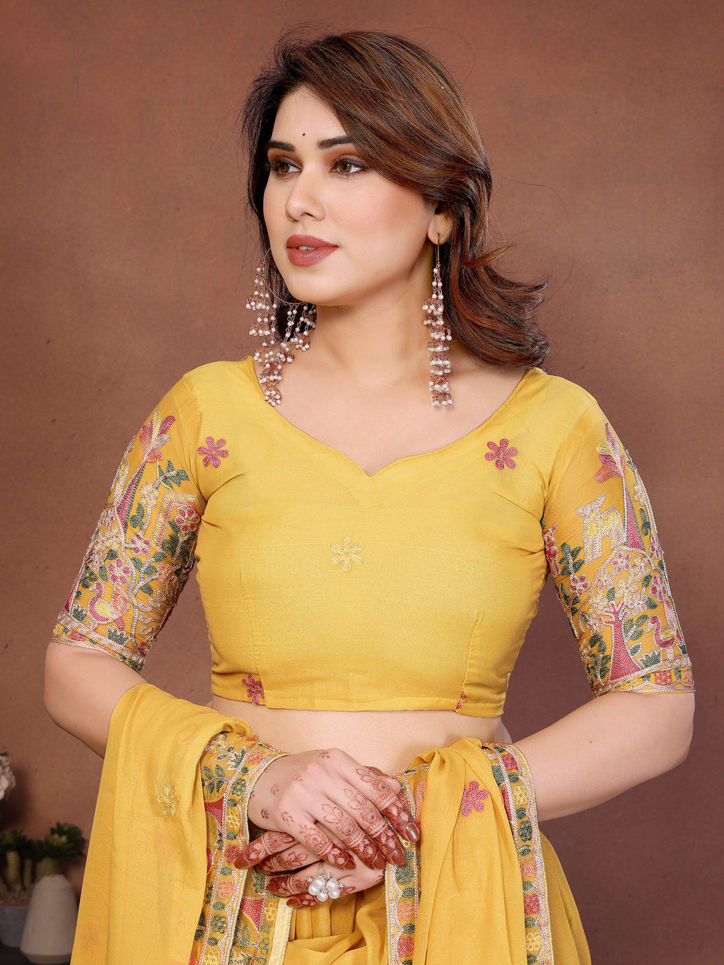 Embroidered Star Georgette Lehenga Choli Set, Indian Ethnic Wedding Party Wear