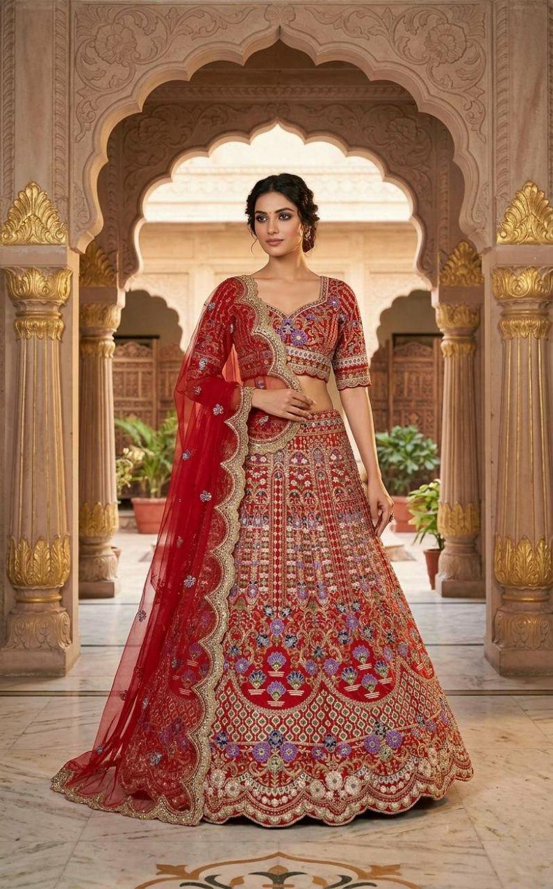 Mono Satin Silk Lehenga Choli, Sequins Cut Work, Butterfly Net Dupatta, Wedding Party Wear