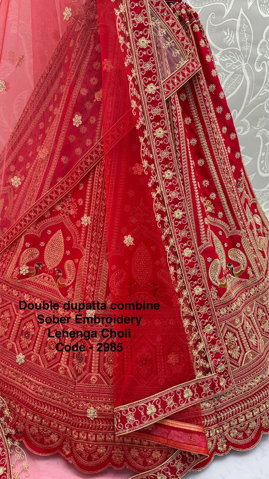 Red Silk Lehenga Choli, Peacock Dori Embroidery, Zari Diamond Work, Bridal Indian Set