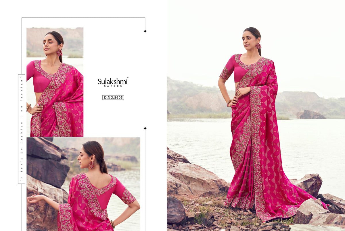 Pure/Tissue Silk Saree with Jacquard Work | Matching Blouse Piece | Wedding Festive Party Wea