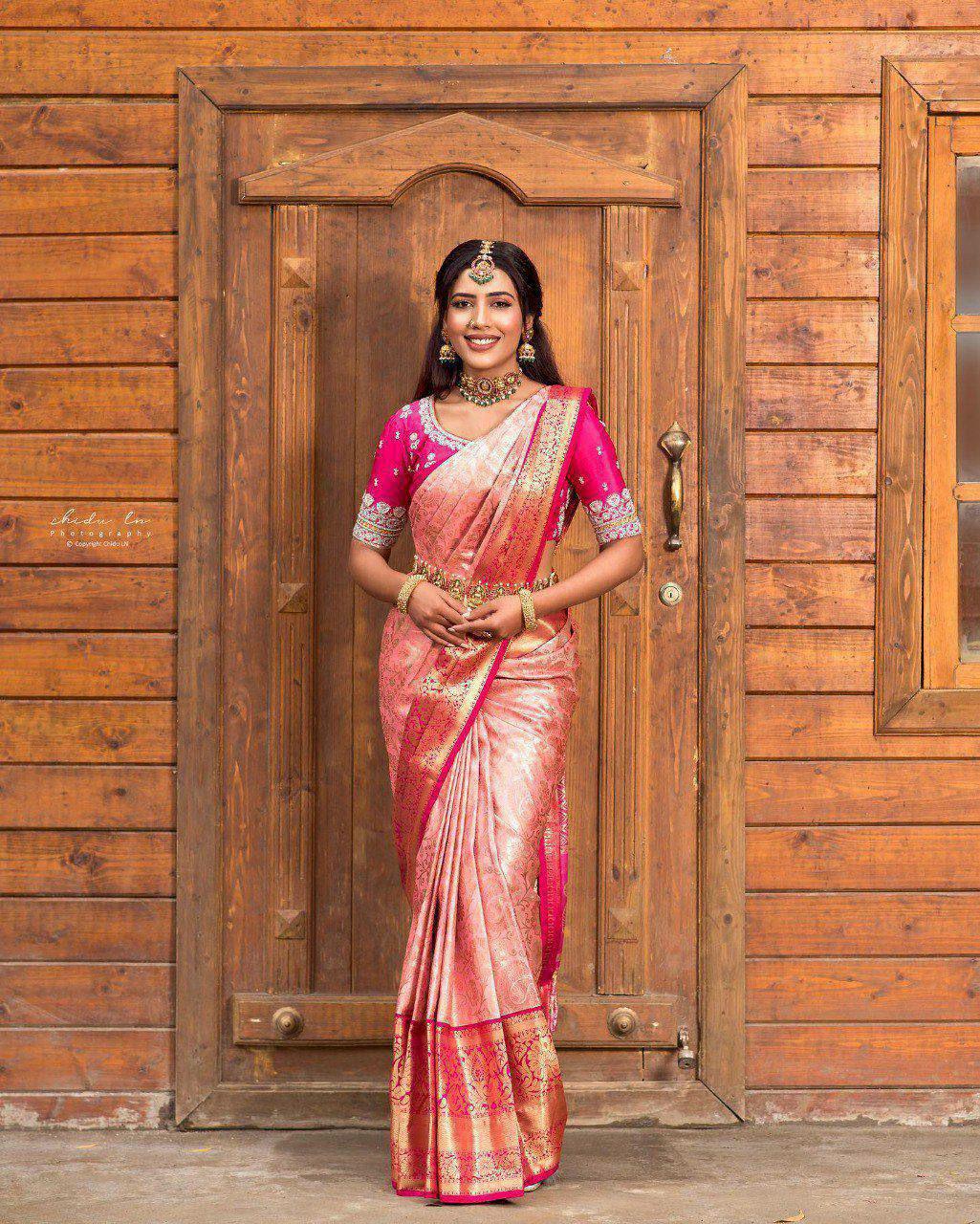 Soft Lichi Silk Saree | Rich Pallu, Jacquard Border, Wedding Party Wear