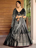 Black Chinnon Lehenga Choli Set | Sequin Embroidered Wedding A-Line Lehenga, Net Dupatta