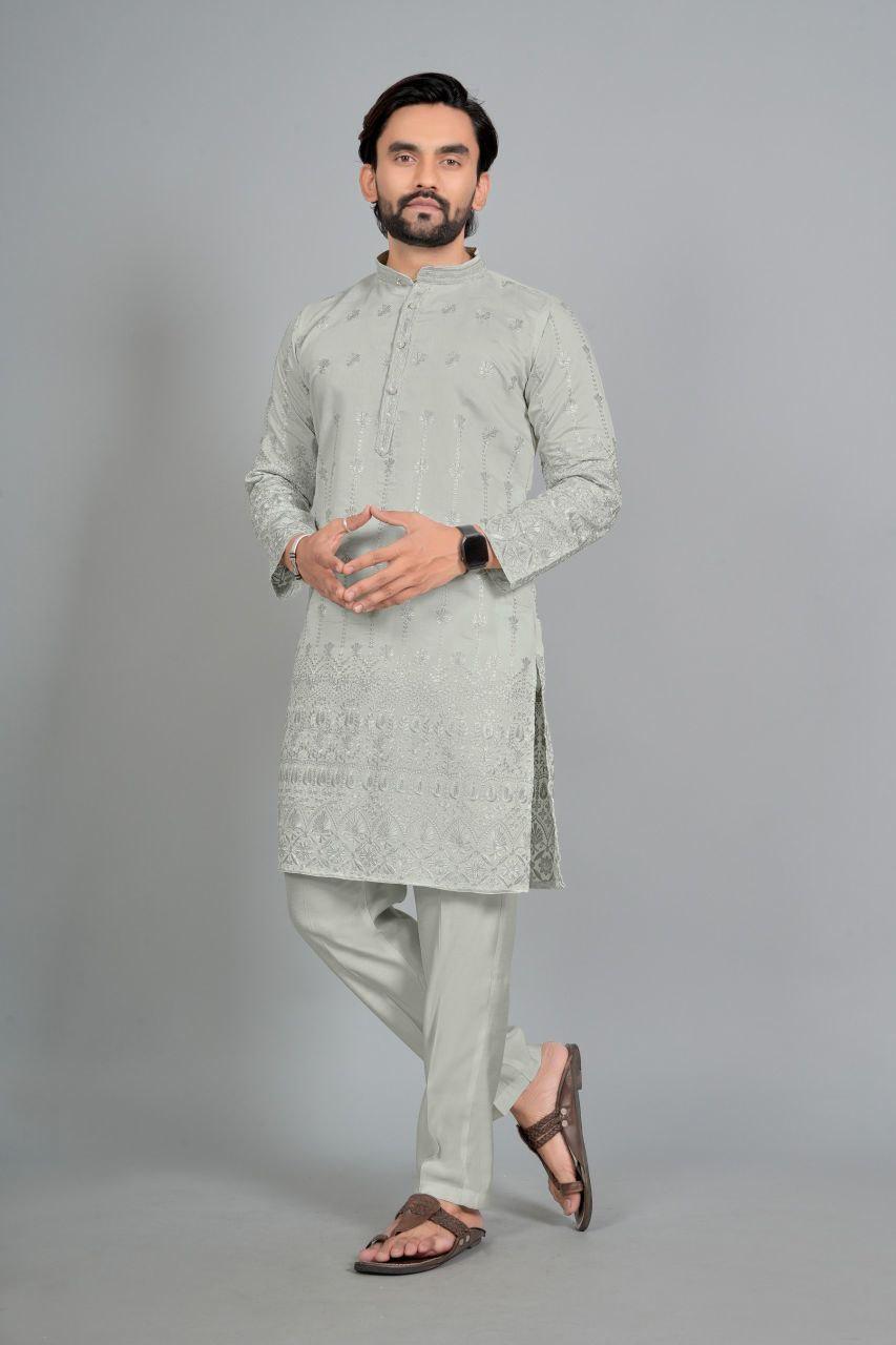 Men's Cotton Silk Kurta Pajama Set | Traditional Indian Ethnic Wear, Festive Occasions