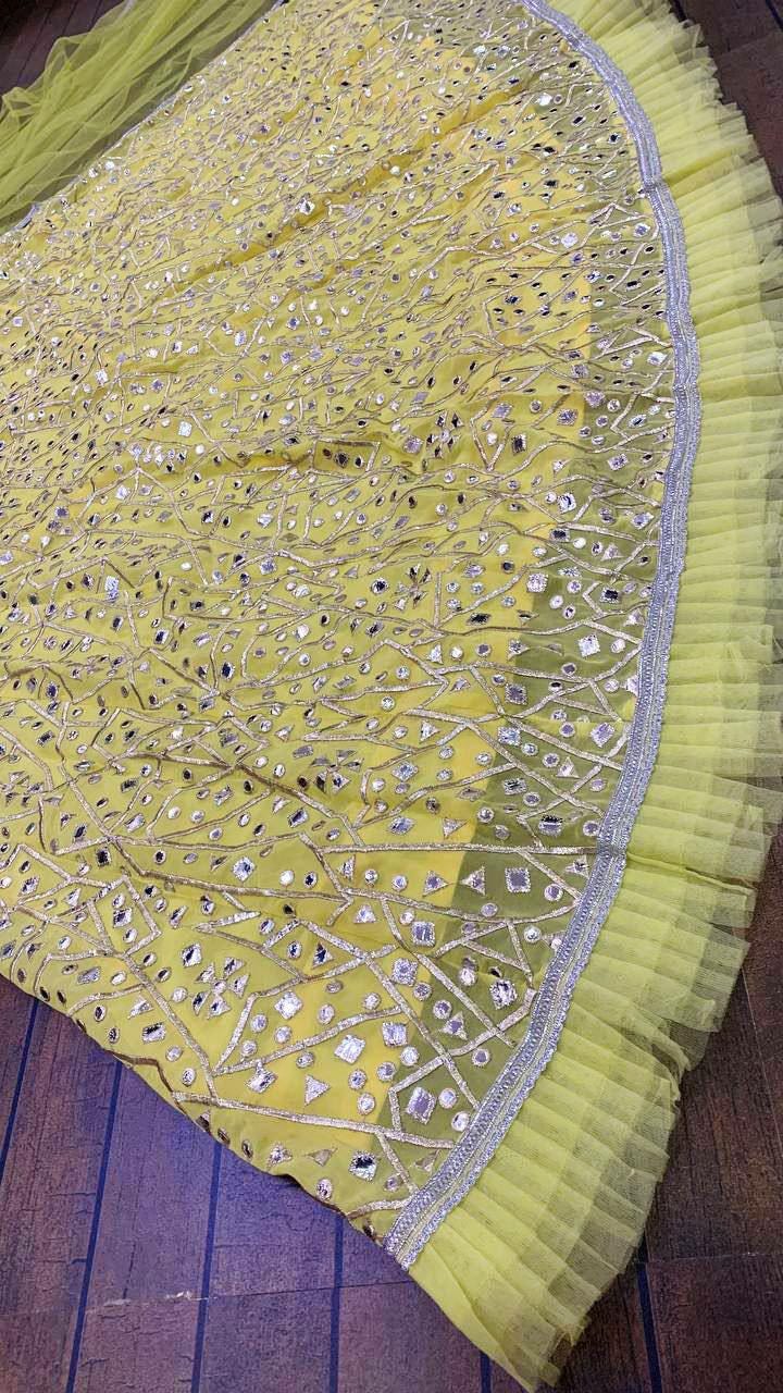 Georgette Lehenga Choli Set, Zari Foil Work, Ruffle Border, Indian Wedding Outfit