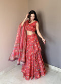 Floral Print Lehenga Choli Set | Sleeveless Padded Blouse, Multi-Panel Skirt, Printed Dupatta