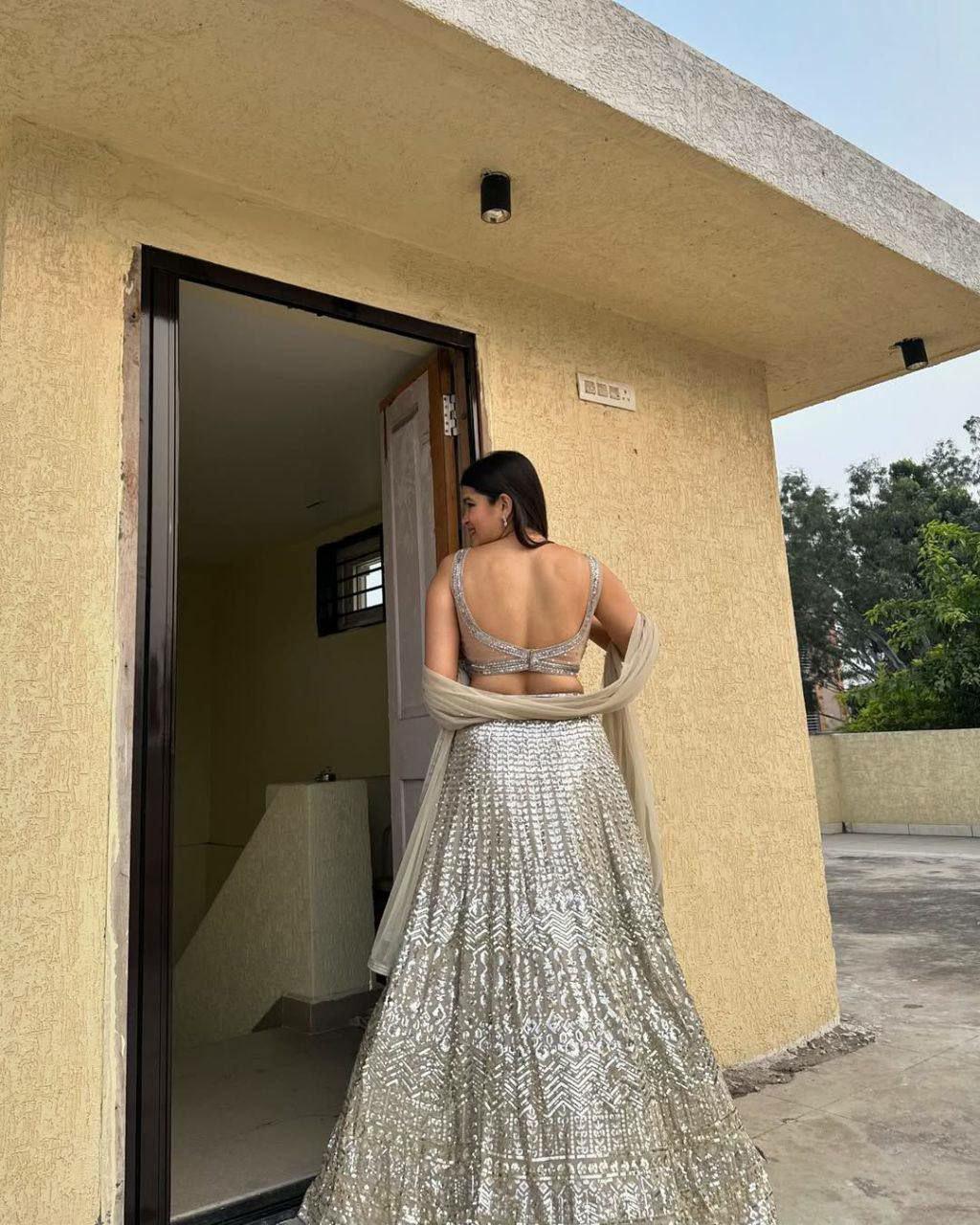 Faux Georgette Lehenga Choli Set | Sequin Embroidery, 3.5 Meter Flare, Bridal Party Wear
