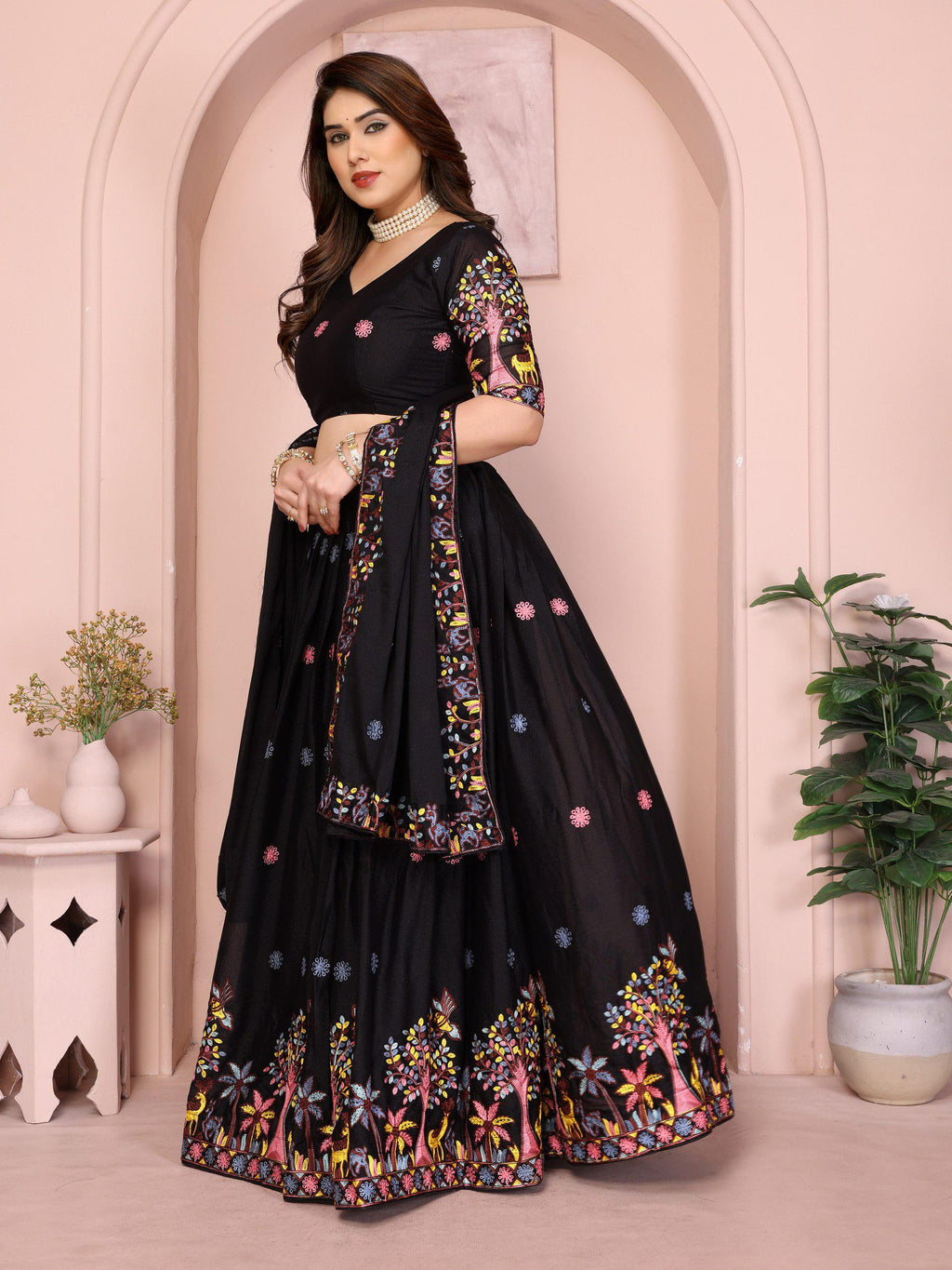 Embroidered Star Georgette Lehenga Choli Set | Indian Wedding Wear, Bridal Festive (2 Colours)