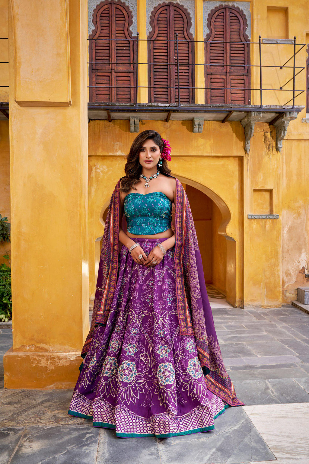 Vaishali Silk Lehenga Choli Set | Printed Maslin Dupatta, Gotta Patti Lace, Beads Work
