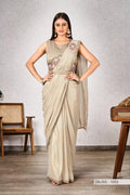 Ready-to-Wear Shimmer Georgette Saree with Embroidered Sequin Blouse, Festive Wear
