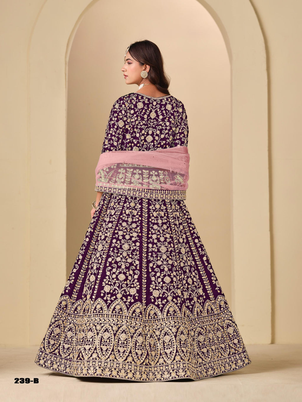 Velvet Embroidered Lehenga Set Net Dupatta, Heavy Work Outfit (Custom Stitch Up to 44)