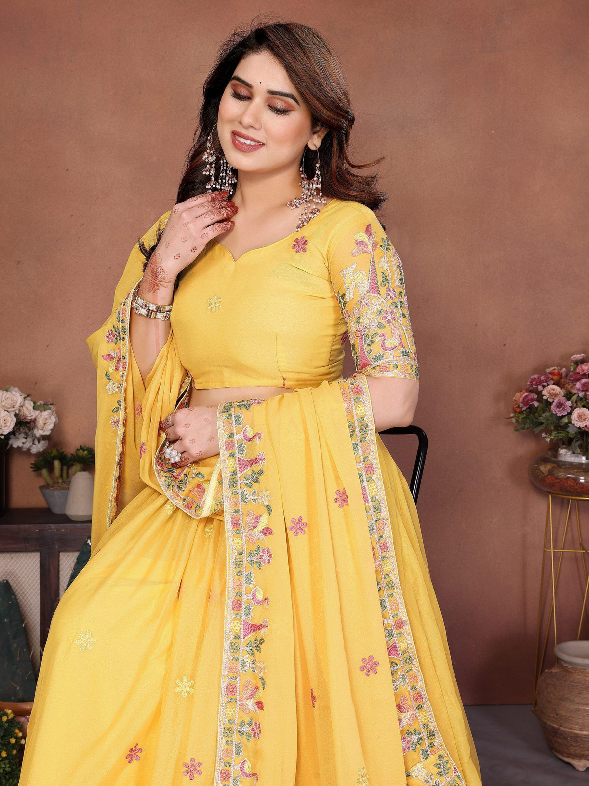 Embroidered Star Georgette Lehenga Choli Set | Indian Wedding Wear, Bridal Festive (3 Colours)