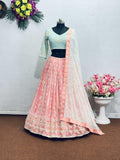 Embroidered Faux Georgette Lehenga Choli Set with Dupatta, Bridal Wedding Wear