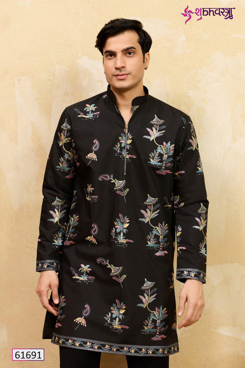Viscose Silk Embroidered Kurta, Multi Thread Sequins Work, Indian Ethnic Festive Wear