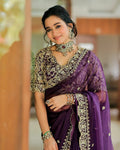 Designer Jimichu Satin Saree with Cutwork Lace Border | Heavy Embroidered Blouse, Festive Wear