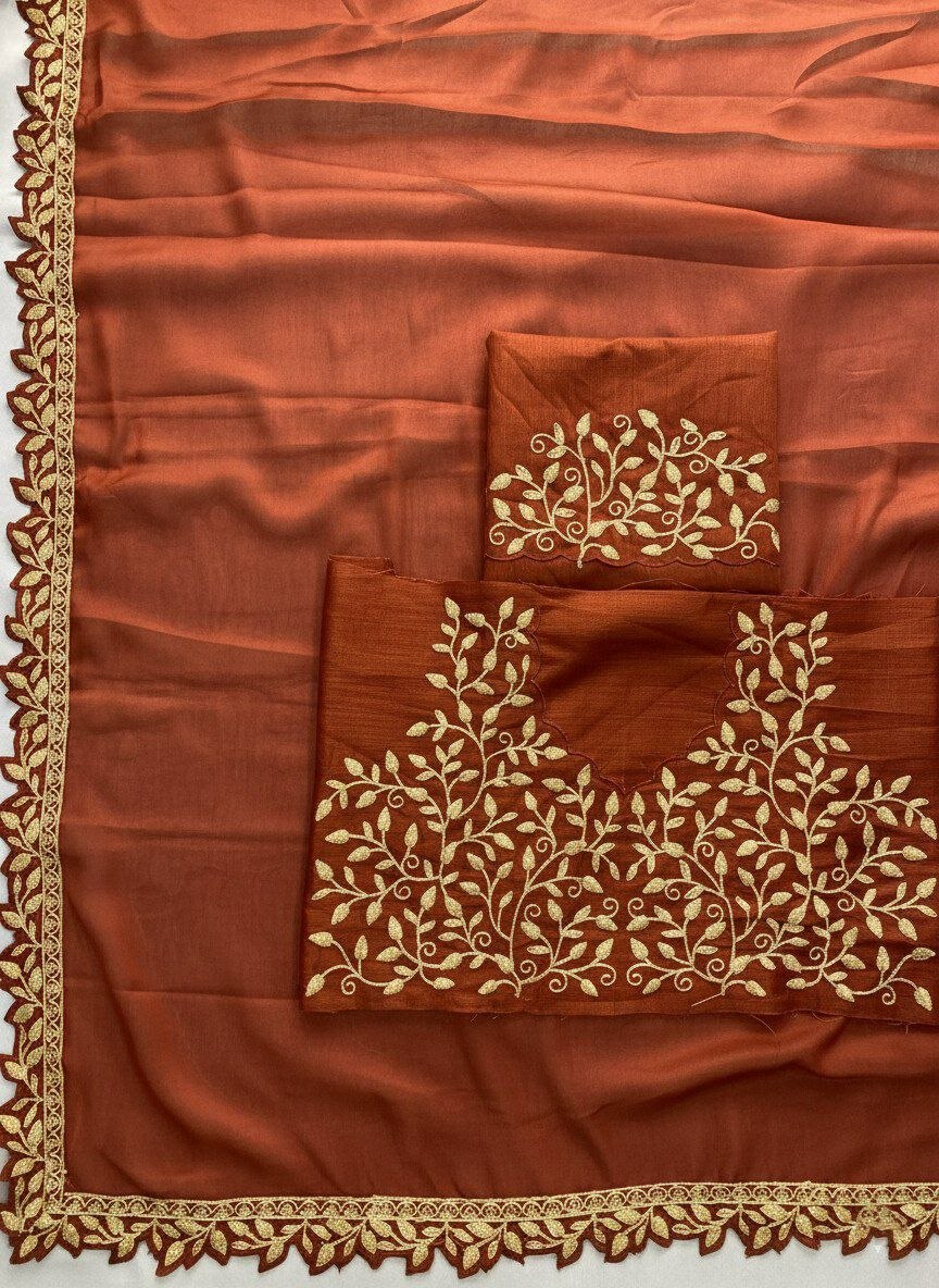 Rangoli Silk Embroidered Saree | Cutwork Lace Border, Mono Banglory Silk Blouse, Festive Wear