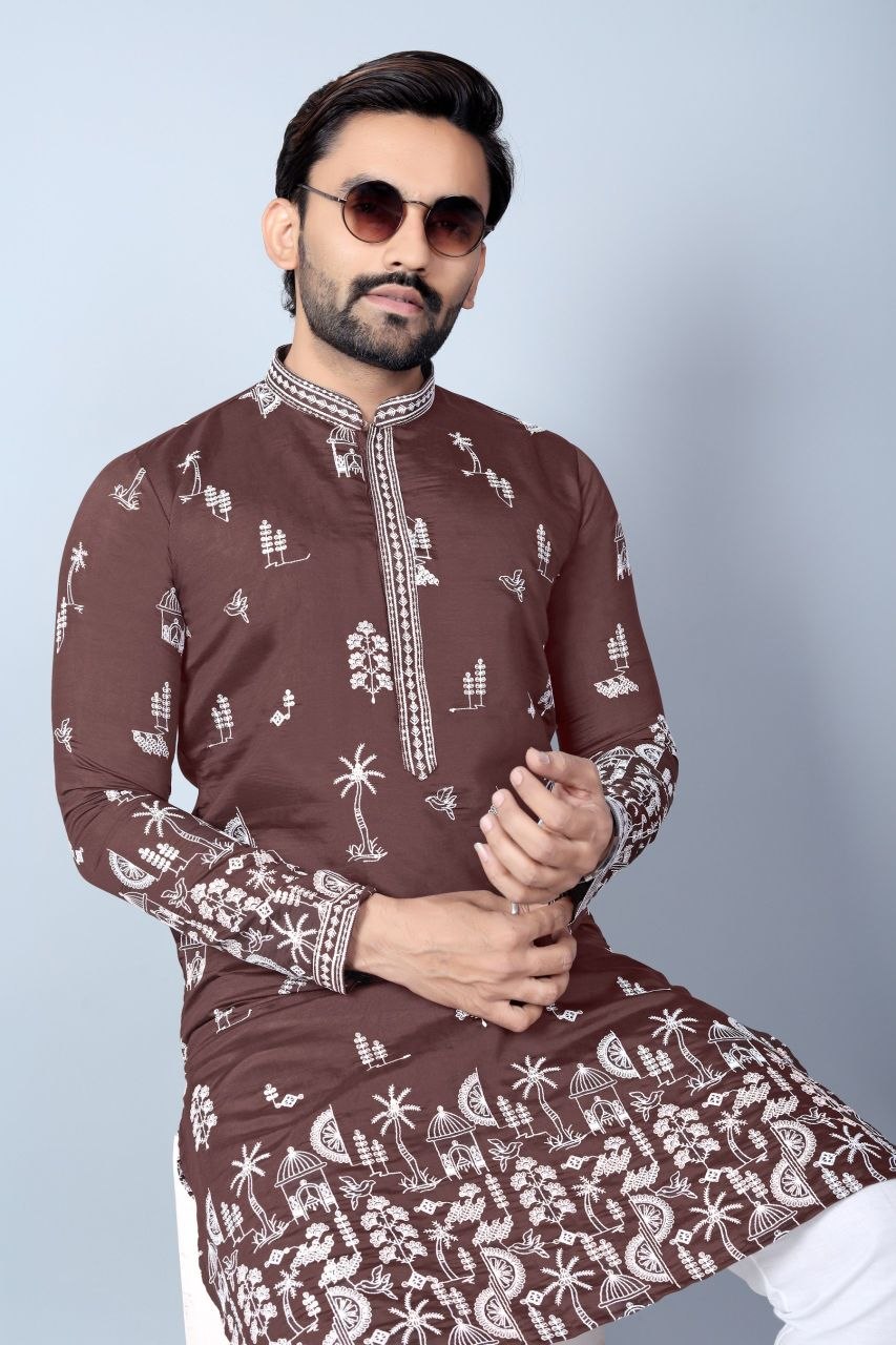 Men's Chanderi Silk Kurta Pajama Set | Traditional Indian Ethnic Wear | Festive Wedding Kurta | Cotton Pajama | Available in M to XXL