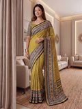Chinon Ajrak Print Saree with Real Mirror Work | Unstitched Blouse Piece