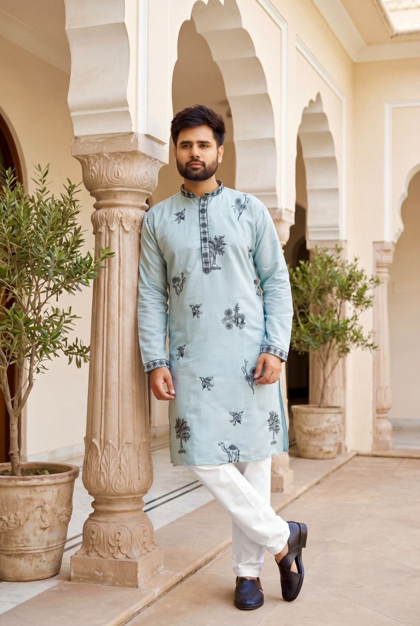 Men’s Kurta Pajama Set | Cotton Kurta with Side Pockets | Raymond Cotton Pajama | Elastic Waist | Indian Ethnic Wear | Traditional Outfit