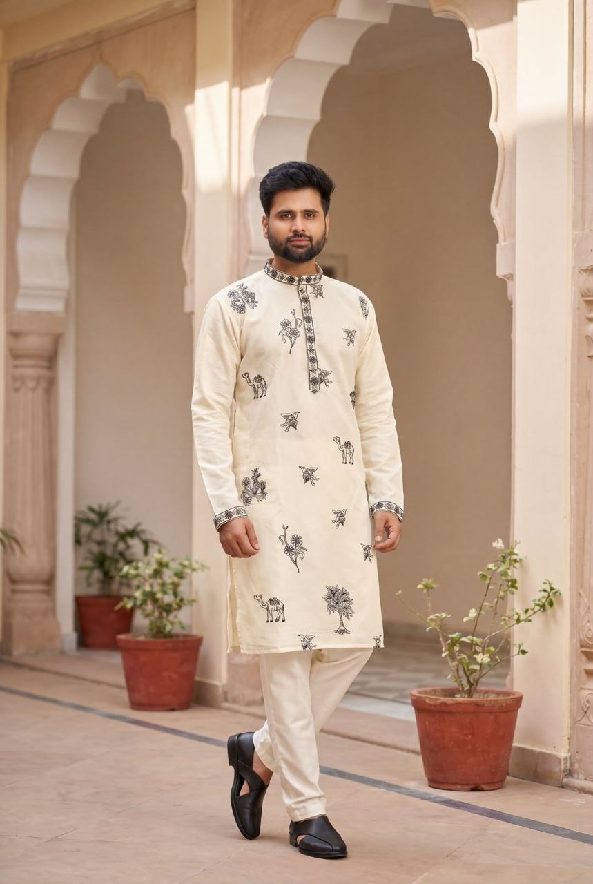 Men’s Kurta Pajama Set | Cotton Kurta with Side Pockets | Raymond Cotton Pajama | Elastic Waist | Indian Ethnic Wear | Traditional Outfit