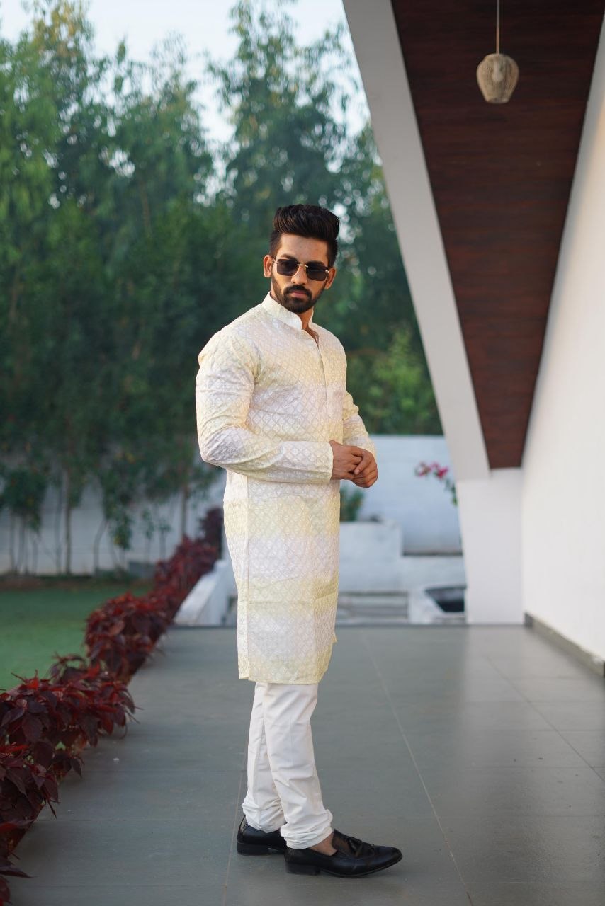 Men's Kurta Pajama Set | Heavy PC Cotton, Embroidery Shading Print, Indian Ethnic Wear