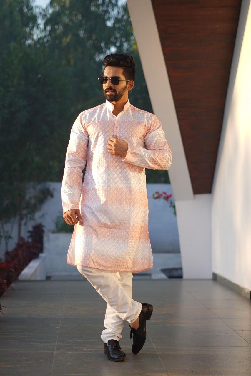 Men's Kurta Pajama Set | Heavy PC Cotton, Embroidery Shading Print, Indian Ethnic Wear