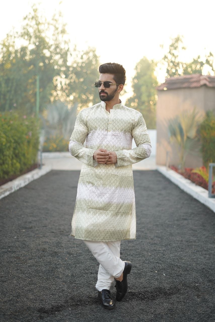 Men's Kurta Pajama Set | Heavy PC Cotton, Embroidery Shading Print, Indian Ethnic Wear